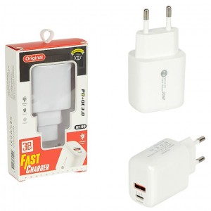 Адаптер мережевий для швидкої зарядки гаджетів 20W PD + QC 3.0 USB та Type-C KF-06