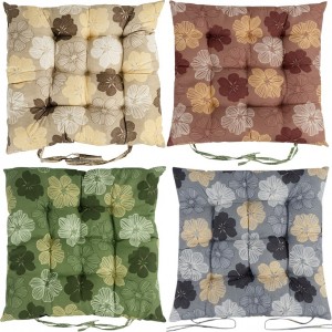 Подушка на стілець 40*40см "Великі квіти" стьобана із зав'язками №4