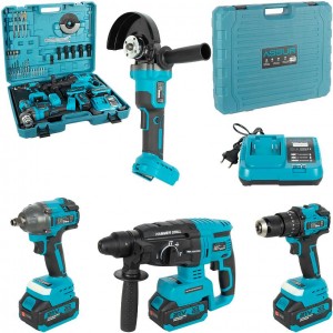 Акумуляторний набір інструментів 4-в-1, 21V, безщітковий, з кейсом та аксесуарами ASR1196