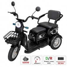 Електроскутер триколісний 600W зі складним сидінням, колеса 10", чорний AD26-10