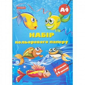Кольоровий папір А4/А3 14 аркушів (7кол.) скоба, офсет 90 г/м2 ТЕ460885