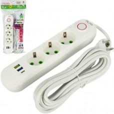 Подовжувач електричний на 3шт/5м +2USB +1Type-C з вимикачем A03USB-5M Подовжувач електричний на 3шт/5м +2USB +1Type-C з вимикачем A03USB-5M