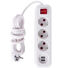 Електричний подовжувач з вимикачем на 3шт/3м та 2 USB ALFUSB3M Електричний подовжувач з вимикачем на 3шт/3м та 2 USB ALFUSB3M