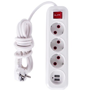 Електричний подовжувач з вимикачем на 3шт/3м та 2 USB ALFUSB3M
