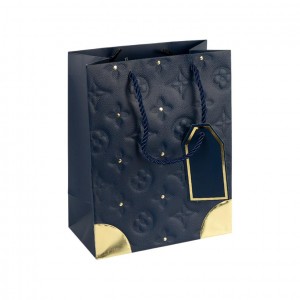 Пакет подарунковий 26х32х12 см з золотим декором та тисненням DARK BLUE HL-1891