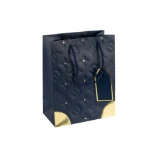 Пакет подарунковий 18х23х10 см з тисненням та золотим декором DARK BLUE HL-1890