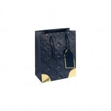 Пакет подарунковий 12х15х7 см з тисненням та золотим декором DARK BLUE HL-1889