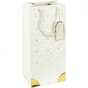 Пакет подарунковий 38х18х13 см із золотим декором "Пляшка" WHITE HL-1878