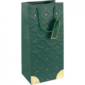 Пакет подарунковий 38х18х13 см із золотим декором "Пляшка" GREEN HL-1888