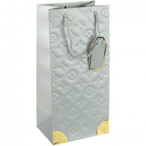 Пакет подарунковий 38х18х13 см із золотим декором "Пляшка" SILVER HL-1898