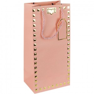 Пакет подарунковий 38х18х13 см із тисненням фольгою "Пляшка" PINK HL-1918