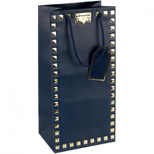 Пакет подарунковий 38х18х13 см із тисненням фольгою "Пляшка" DARK BLUE HL-1928