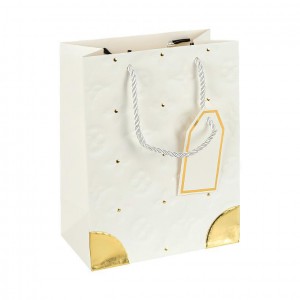Пакет подарунковий 31х42х12 см з тисненням і золотим декором WHITE HL-1877