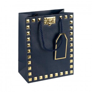 Пакет подарунковий 31х42х12 см із тисненням фольгою DARK BLUE HL-1927