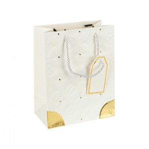 Пакет подарунковий 26х32х12 см з тисненням і золотим декором WHITE HL-1876
