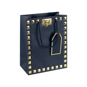 Пакет подарунковий 26х32х12 см із тисненням фольгою DARK BLUE HL-1926