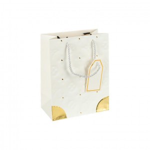 Пакет подарунковий 18х23х10 см з тисненням та золотим декором WHITE HL-1875