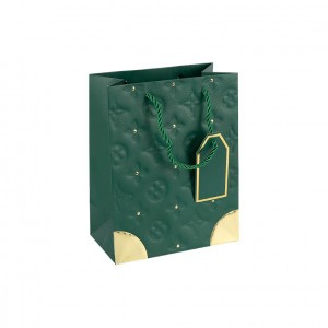 Пакет подарунковий 18х23х10 см з тисненням та золотим декором GREEN HL-1885