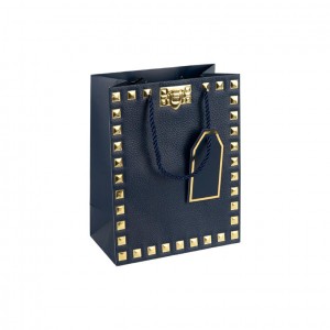 Пакет подарунковий 18х23х10 см із тисненням фольгою DARK BLUE HL-1925