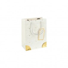 Пакет подарунковий 12х15х7 см з тисненням та золотим декором WHITE HL-1874