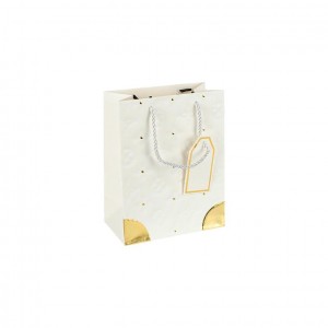 Пакет подарунковий 12х15х7 см з тисненням та золотим декором WHITE HL-1874