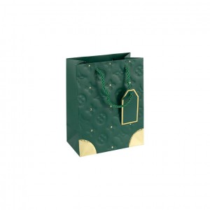 Пакет подарунковий 12х15х7 см з тисненням та золотим декором GREEN HL-1884