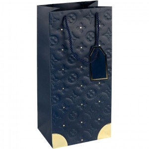 Пакет подарунковий 38х18х13 см із золотим декором "Пляшка" DARK BLUE HL-1893