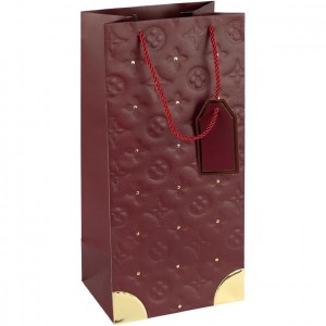 Пакет подарунковий 38х18х13 см з золотим декором "Пляшка" JUJUBE RED HL-1903