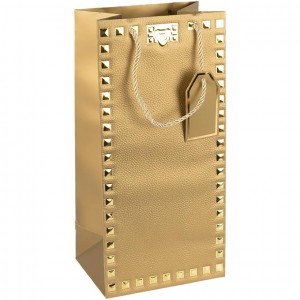 Пакет подарунковий 38х18х13 см з тисненням та золотим декором "Пляшка" GOLD HL-1913