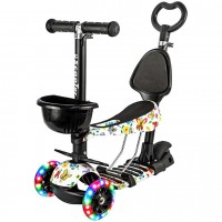 Самокат дитячий 5 в 1 із сидінням та батьківською ручкою, з LED колесами, до 50 кг 0077S-1