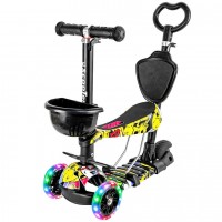 Самокат дитячий 5 в 1 із сидінням та батьківською ручкою, з LED колесами, до 50 кг 0077S-2