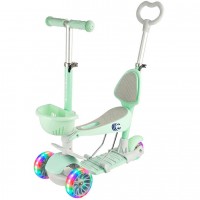 Самокат дитячий 5 в 1 із сидінням та батьківською ручкою, з LED колесами, до 50 кг 0077-GREEN
