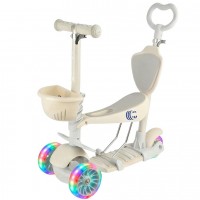 Самокат дитячий 5 в 1 із сидінням та батьківською ручкою, з LED колесами, до 50 кг 0077-WHITE